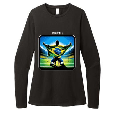 Cool Brazil National Soccer Team With Flag Womens CVC Long Sleeve Shirt