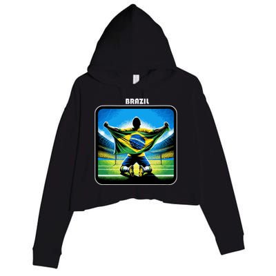 Cool Brazil National Soccer Team With Flag Crop Fleece Hoodie