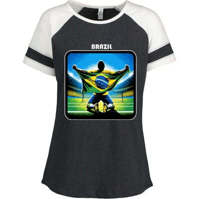 Cool Brazil National Soccer Team With Flag Enza Ladies Jersey Colorblock Tee