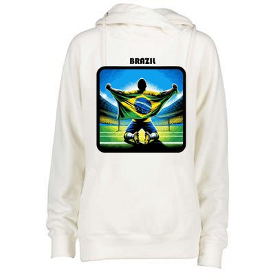 Cool Brazil National Soccer Team With Flag Womens Funnel Neck Pullover Hood