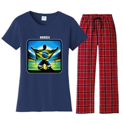 Cool Brazil National Soccer Team With Flag Women's Flannel Pajama Set