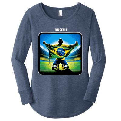 Cool Brazil National Soccer Team With Flag Women's Perfect Tri Tunic Long Sleeve Shirt