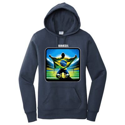 Cool Brazil National Soccer Team With Flag Women's Pullover Hoodie