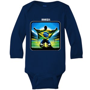 Cool Brazil National Soccer Team With Flag Baby Long Sleeve Bodysuit