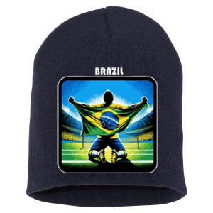 Cool Brazil National Soccer Team With Flag Short Acrylic Beanie