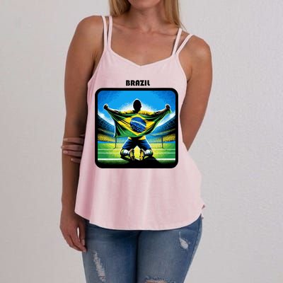 Cool Brazil National Soccer Team With Flag Women's Strappy Tank