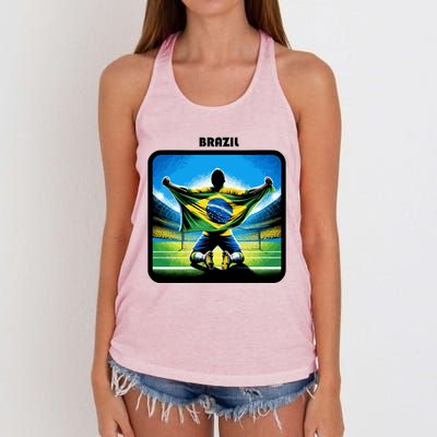 Cool Brazil National Soccer Team With Flag Women's Knotted Racerback Tank