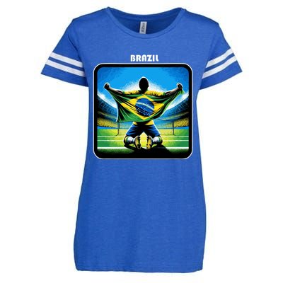 Cool Brazil National Soccer Team With Flag Enza Ladies Jersey Football T-Shirt