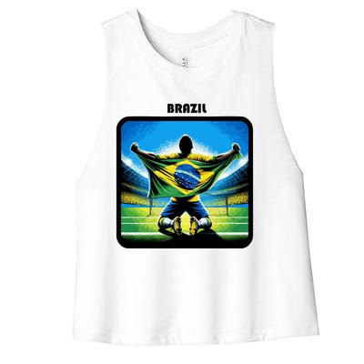 Cool Brazil National Soccer Team With Flag Women's Racerback Cropped Tank