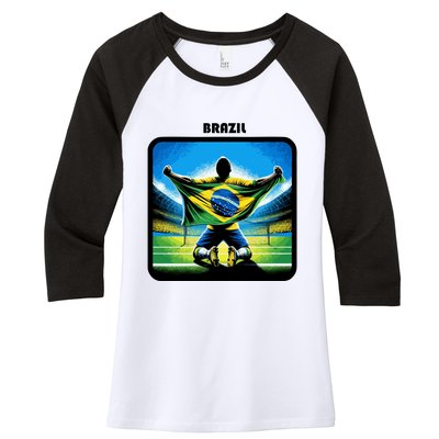 Cool Brazil National Soccer Team With Flag Women's Tri-Blend 3/4-Sleeve Raglan Shirt