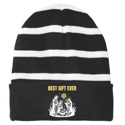 Christmas Best Nativity Xmas Christian Jesus Striped Beanie with Solid Band