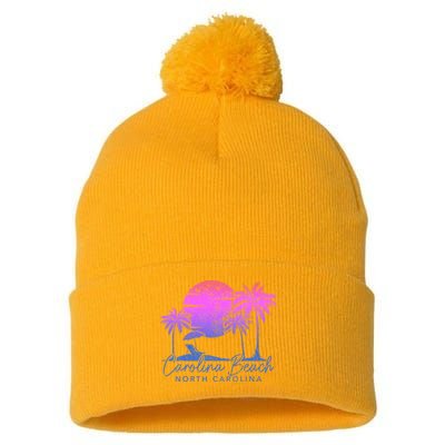 Carolina Beach North Carolina Vintage Sunset Surfer Retro Pom Pom 12in Knit Beanie