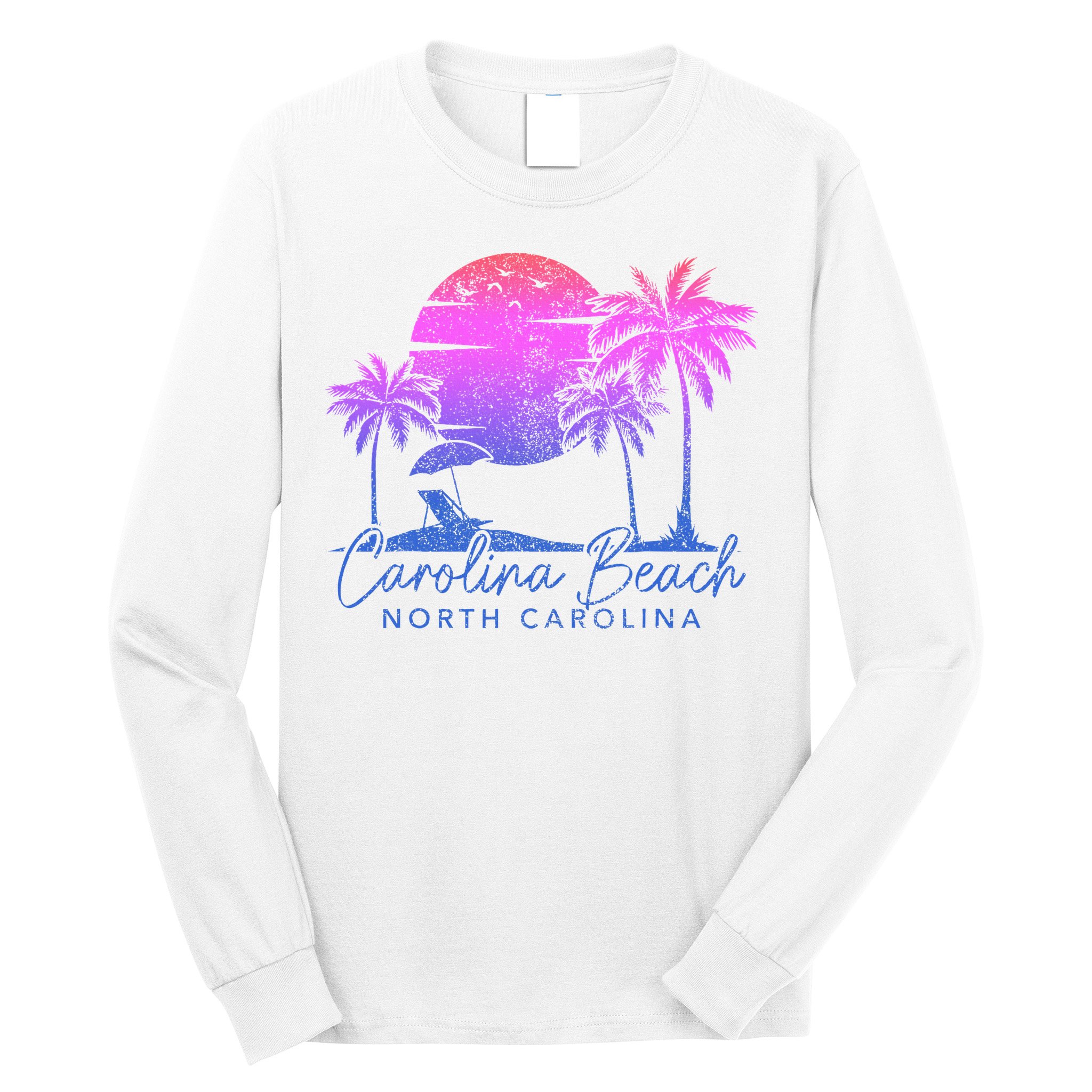 Carolina Beach North Carolina Vintage Sunset Surfer Retro Long Sleeve Shirt