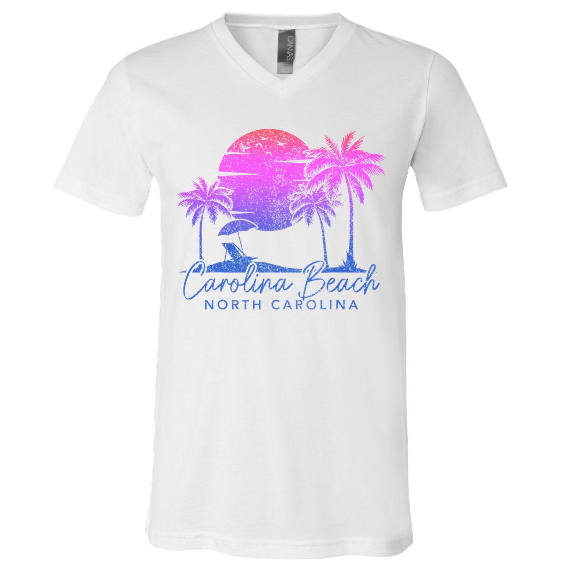 Carolina Beach North Carolina Vintage Sunset Surfer Retro V-Neck T-Shirt