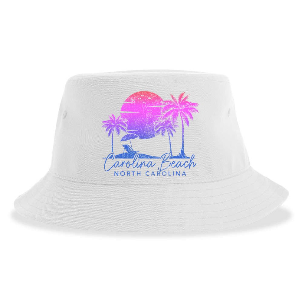 Carolina Beach North Carolina Vintage Sunset Surfer Retro Sustainable Bucket Hat