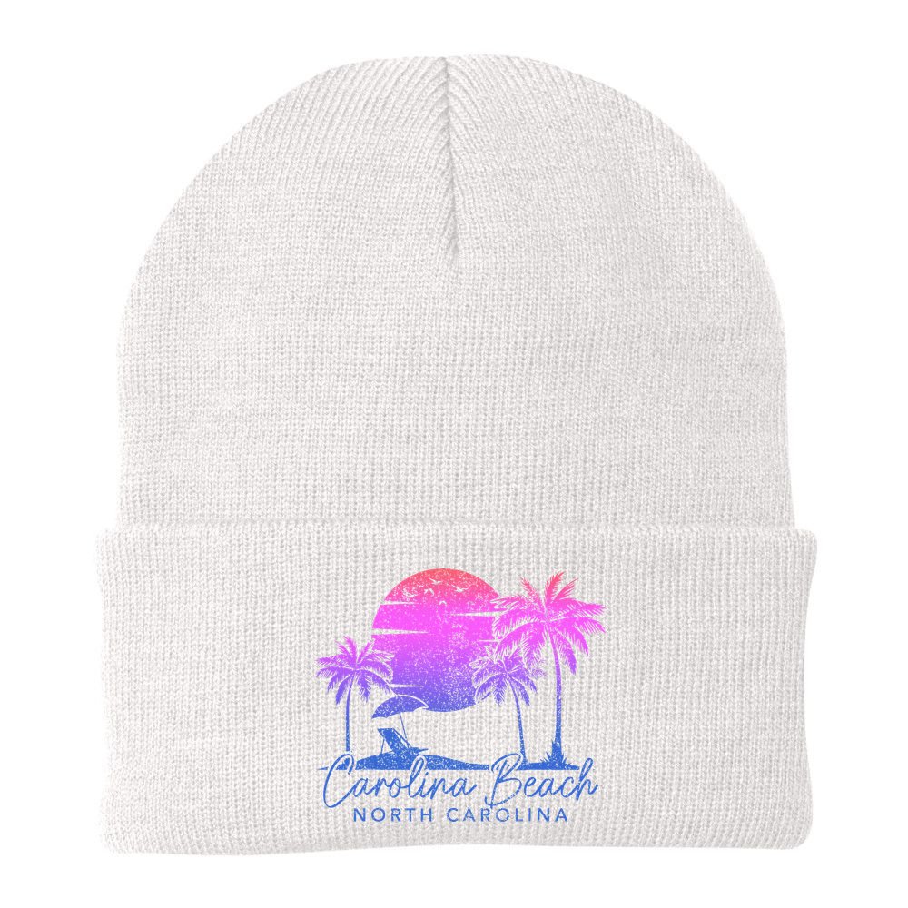 Carolina Beach North Carolina Vintage Sunset Surfer Retro Beanie