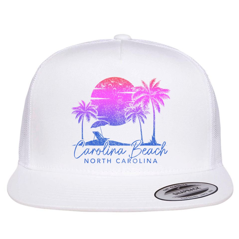 Carolina Beach North Carolina Vintage Sunset Surfer Retro Flat Bill Trucker Hat