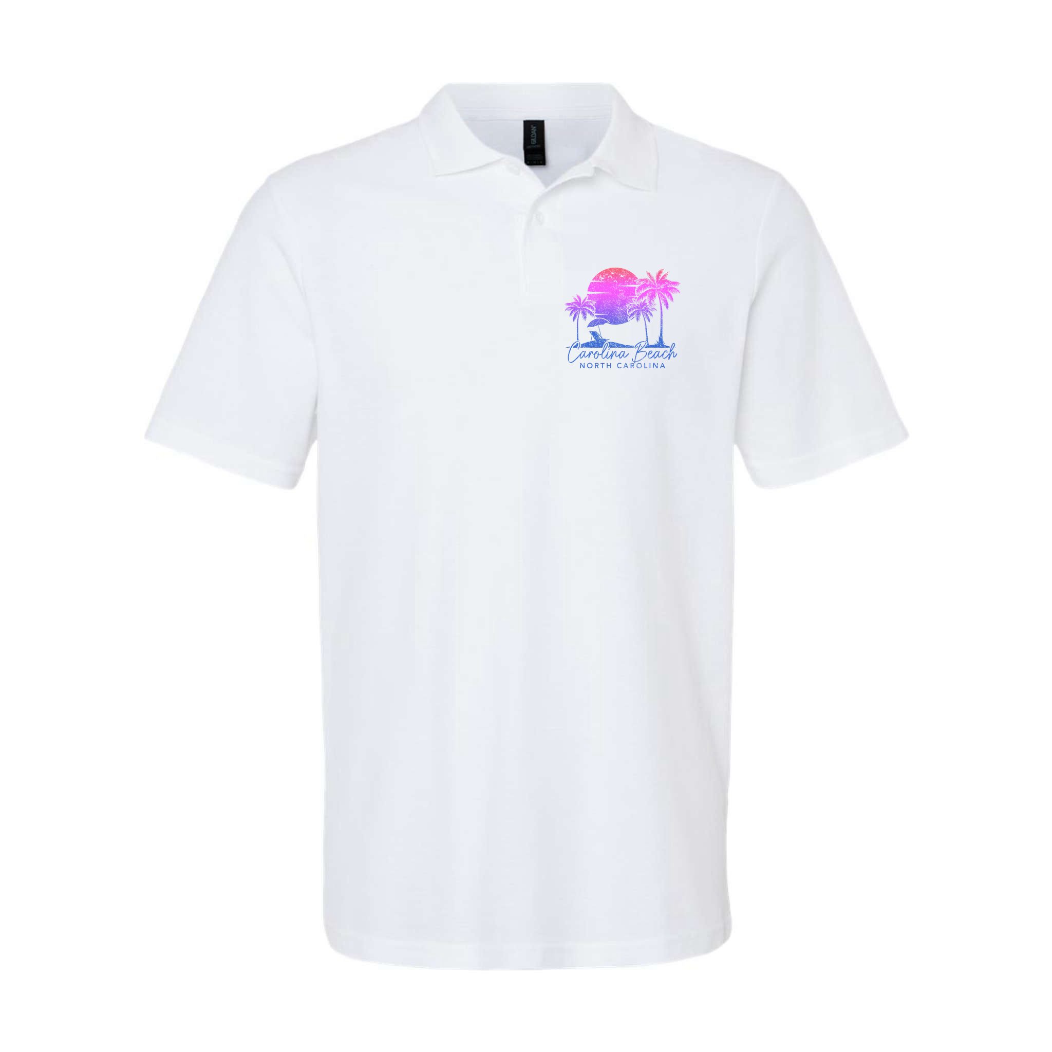 Carolina Beach North Carolina Vintage Sunset Surfer Retro Polo