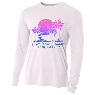 Carolina Beach North Carolina Vintage Sunset Surfer Retro Cooling Performance Long Sleeve Crew