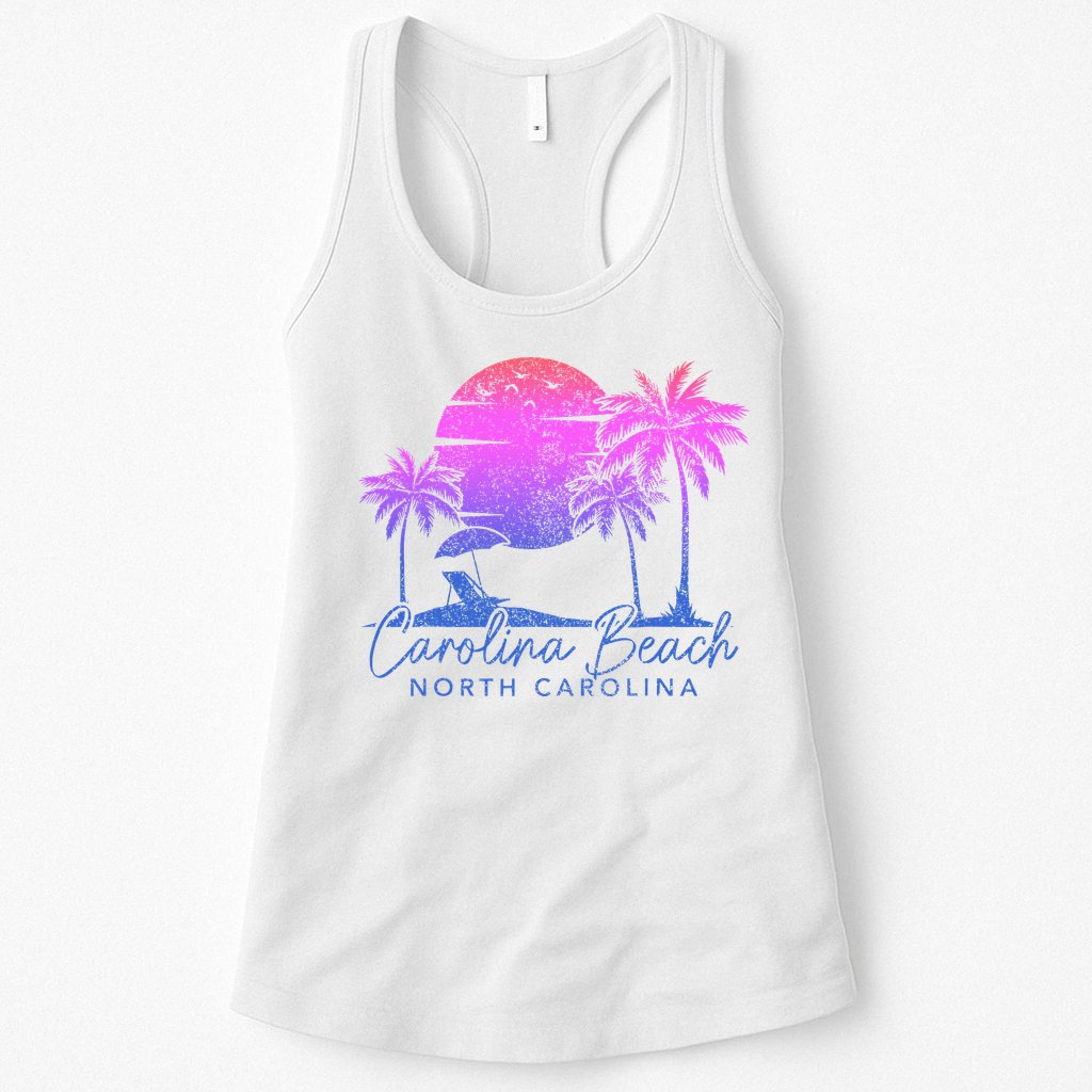 Carolina Beach North Carolina Vintage Sunset Surfer Retro Womens Tank Top