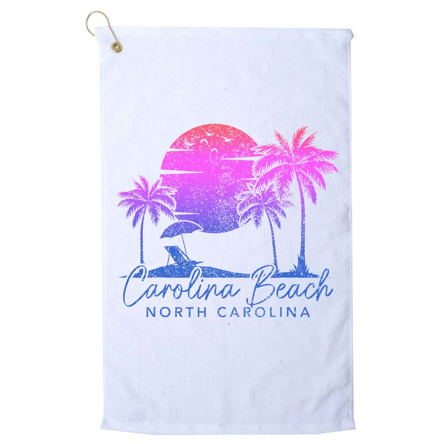 Carolina Beach North Carolina Vintage Sunset Surfer Retro Golf Towel