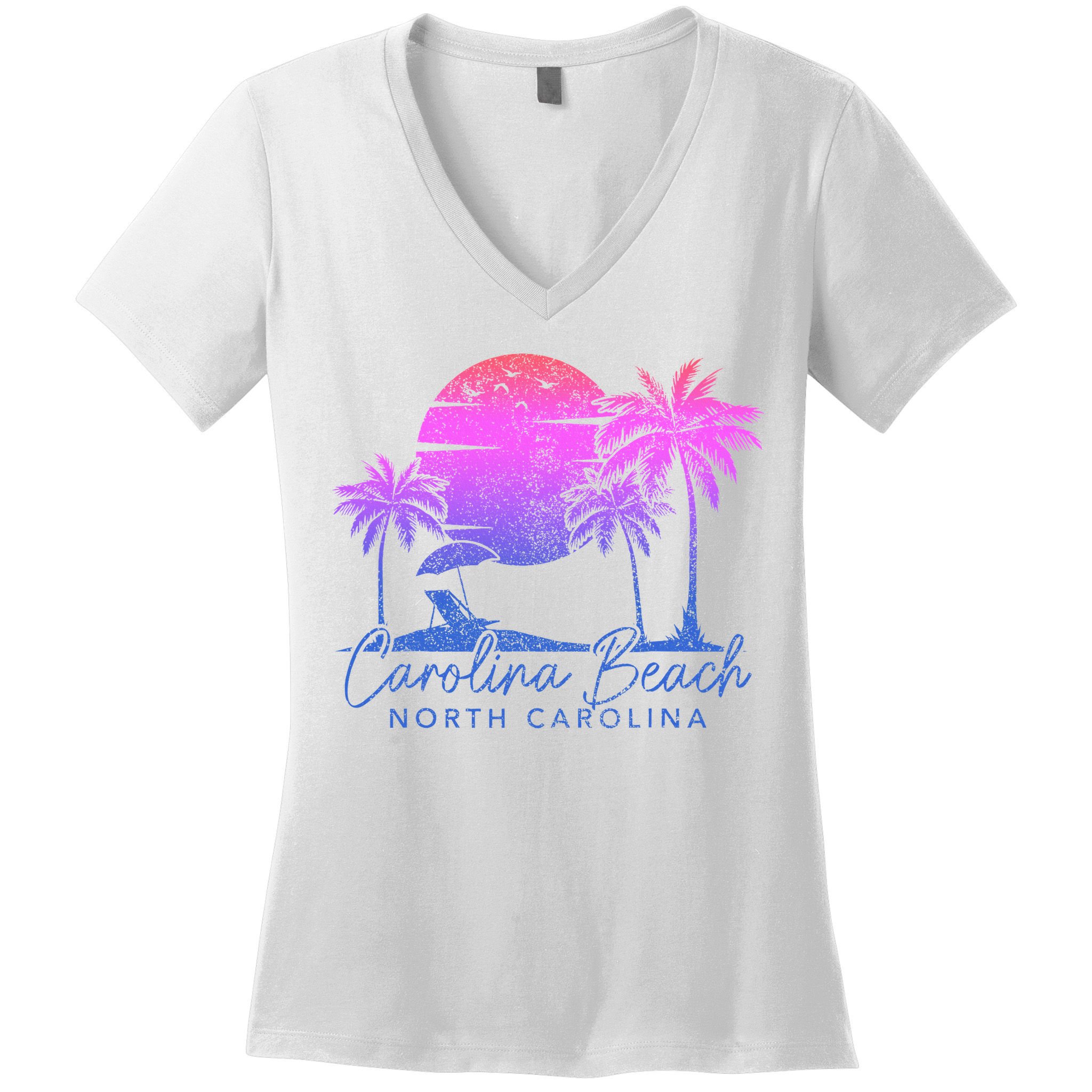 Carolina Beach North Carolina Vintage Sunset Surfer Retro Women's V-Neck T-Shirt