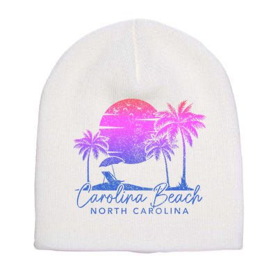 Carolina Beach North Carolina Vintage Sunset Surfer Retro Short Acrylic Beanie