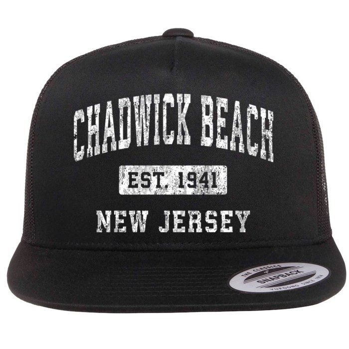 Chadwick Beach New Jersey Nj Vintage Established Sports Flat Bill Trucker Hat