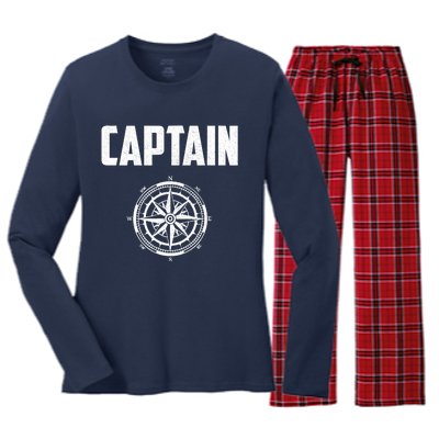 Captain Boating Nautical Gift Compass Boat Captain Women's Long Sleeve Flannel Pajama Set 