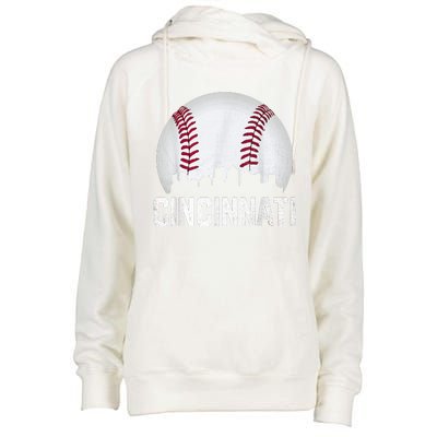 Cincinnati Baseball Ohio Skyline City Vintage Style Womens Funnel Neck Pullover Hood