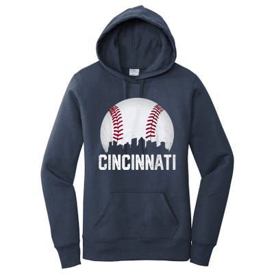 Cincinnati Baseball Ohio Skyline City Vintage Style Women's Pullover Hoodie