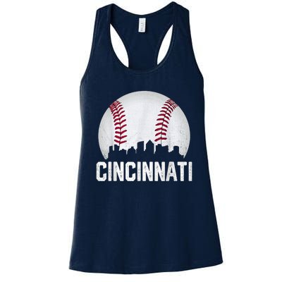 Cincinnati Baseball Ohio Skyline City Vintage Style Women's Racerback Tank