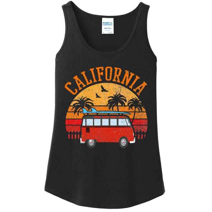 California Beach Outfit Hippie Van Surf Tee Vintage Surfer Ladies Essential Tank