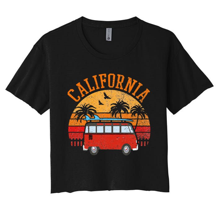 California Beach Outfit Hippie Van Surf Tee Vintage Surfer Women's Crop Top Tee