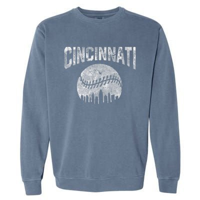 Cincinnati Baseball Ohio Skyline City Vintage Style Garment-Dyed Sweatshirt