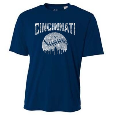 Cincinnati Baseball Ohio Skyline City Vintage Style Cooling Performance Crew T-Shirt