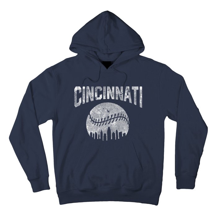 Cincinnati Baseball Ohio Skyline City Vintage Style Hoodie