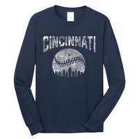 Cincinnati Baseball Ohio Skyline City Vintage Style Long Sleeve Shirt