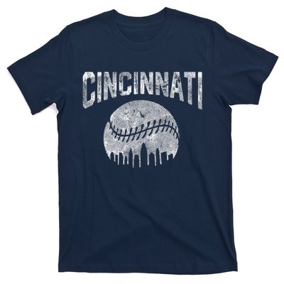 Cincinnati Baseball Ohio Skyline City Vintage Style T-Shirt