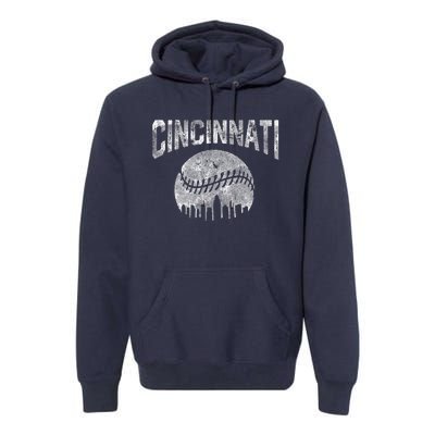 Cincinnati Baseball Ohio Skyline City Vintage Style Premium Hoodie