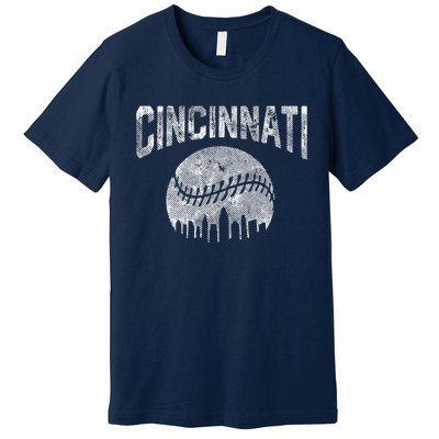 Cincinnati Baseball Ohio Skyline City Vintage Style Premium T-Shirt