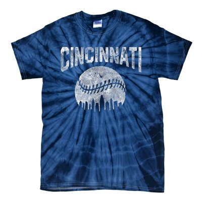 Cincinnati Baseball Ohio Skyline City Vintage Style Tie-Dye T-Shirt