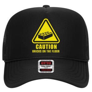 Caution Bricks On Floor Building Blocks Master Builder High Crown Mesh Back Trucker Hat