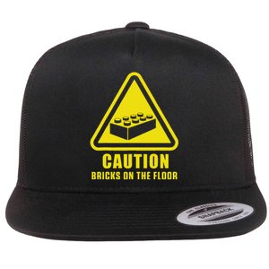 Caution Bricks On Floor Building Blocks Master Builder Flat Bill Trucker Hat