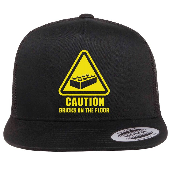 Caution Bricks On Floor Building Blocks Master Builder Flat Bill Trucker Hat