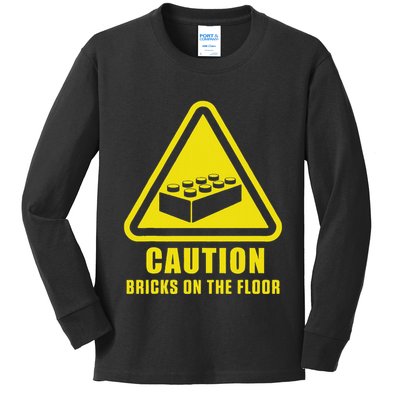 Caution Bricks On Floor Building Blocks Master Builder Kids Long Sleeve Shirt