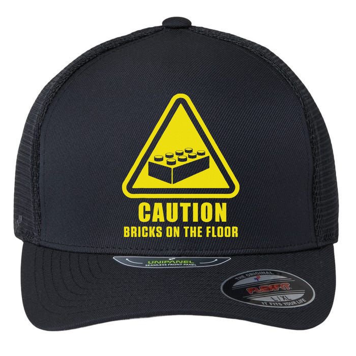 Caution Bricks On Floor Building Blocks Master Builder Flexfit Unipanel Trucker Cap