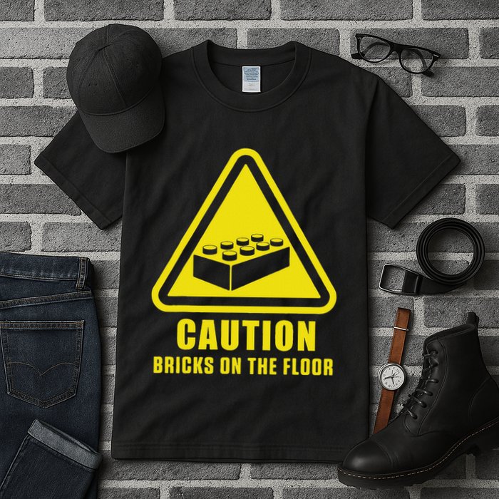 Caution Bricks On Floor Building Blocks Master Builder Tall T-Shirt