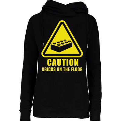 Caution Bricks On Floor Building Blocks Master Builder Womens Funnel Neck Pullover Hood