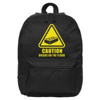 Caution Bricks On Floor Building Blocks Master Builder 16 in Basic Backpack
